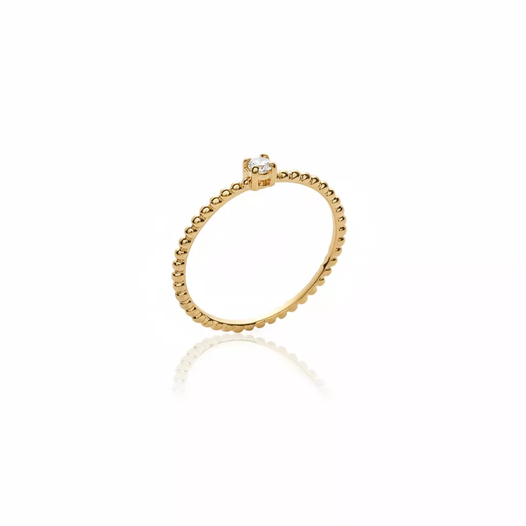 Bague Solitaire Plaqué Or Suvaddhana Zirconium Joaillerie Texturé Stacking - Bague en Plaqué or