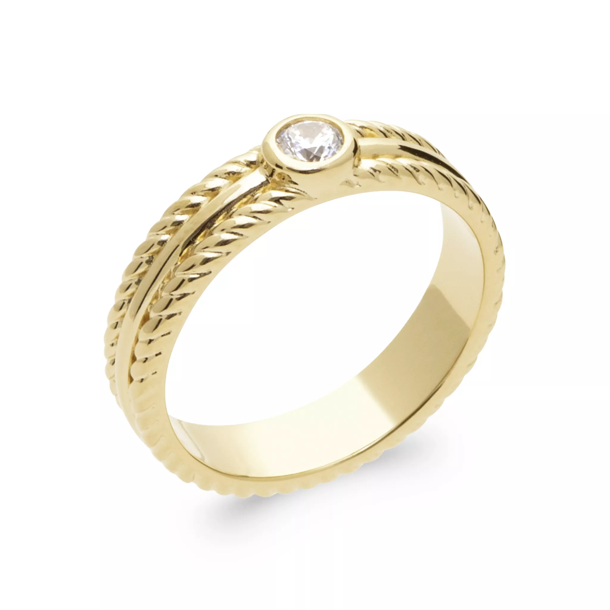 Bague Solitaire Plaqué Or Balbina Zirconium Joaillerie Texturé - Bague en Plaqué or
