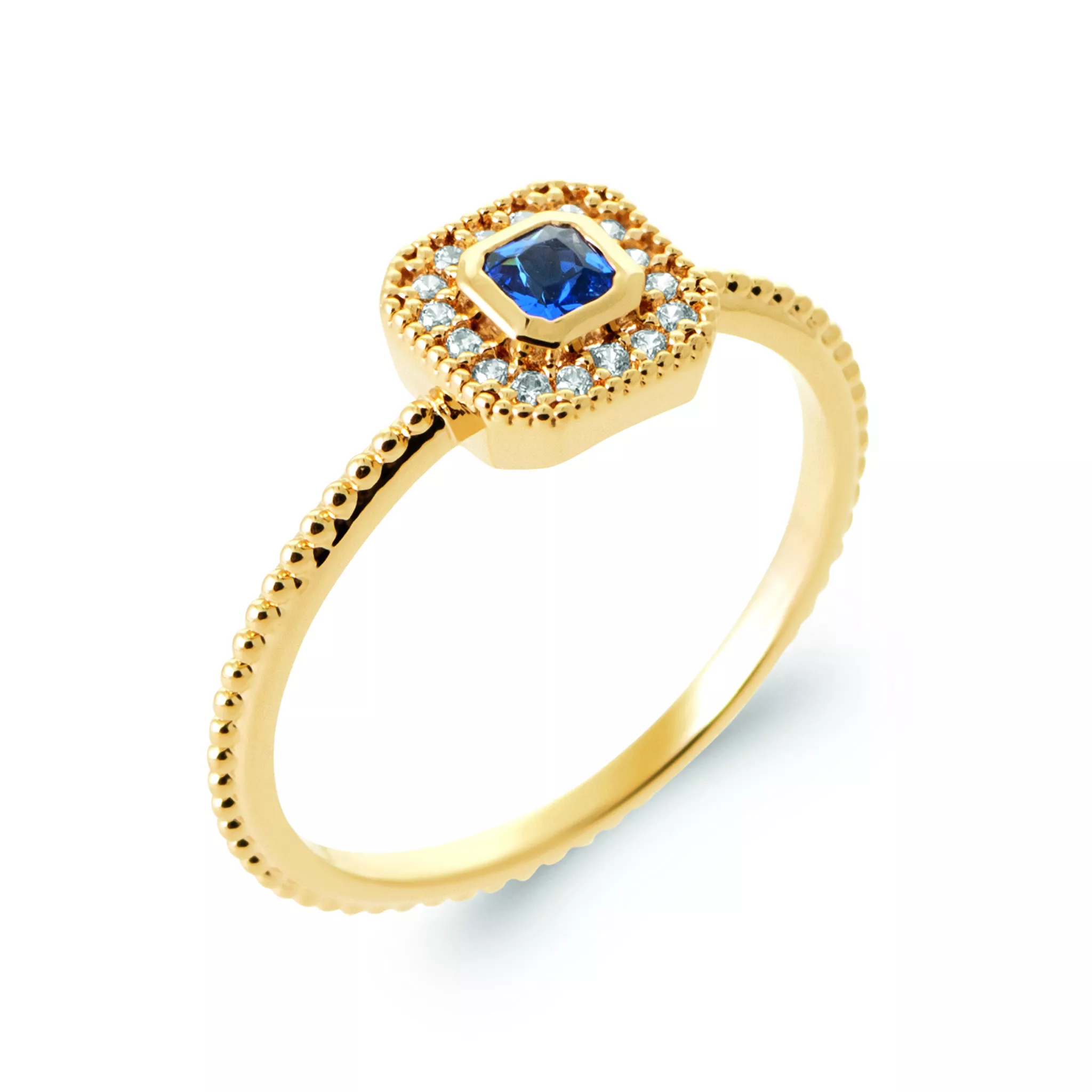 Bague Solitaire Plaqué Or Moyorina Zirconium Joaillerie Texturé Entourage Couleurs - Bague