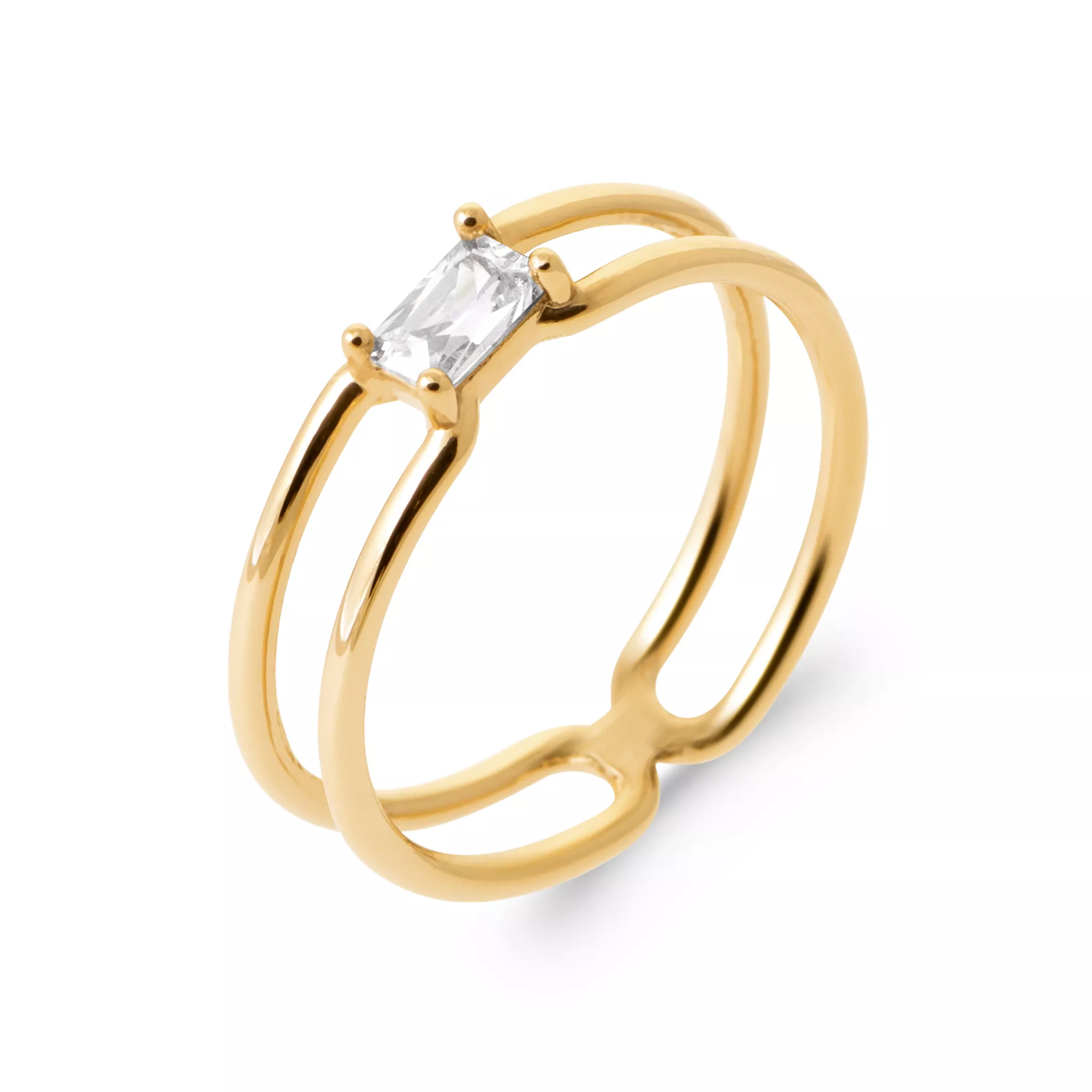 Bague Solitaire Plaqué Or Luana Zirconium Joaillerie Géométrie - Bague en Plaqué or - Bijoux en Vogue