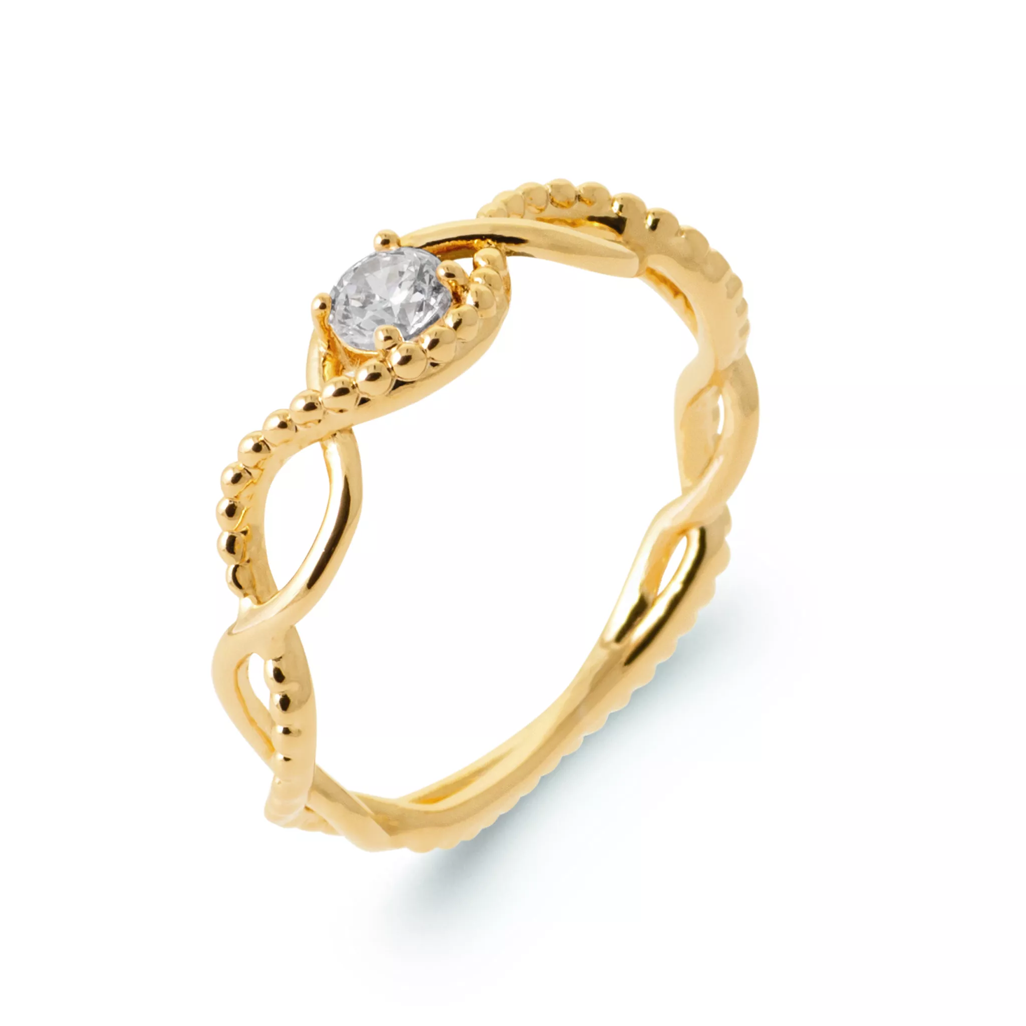 Bague Solitaire Plaqué Or Kretzra Zirconium Croisé Joaillerie Texturé - Bague en Plaqué or - Bijoux en Vogue