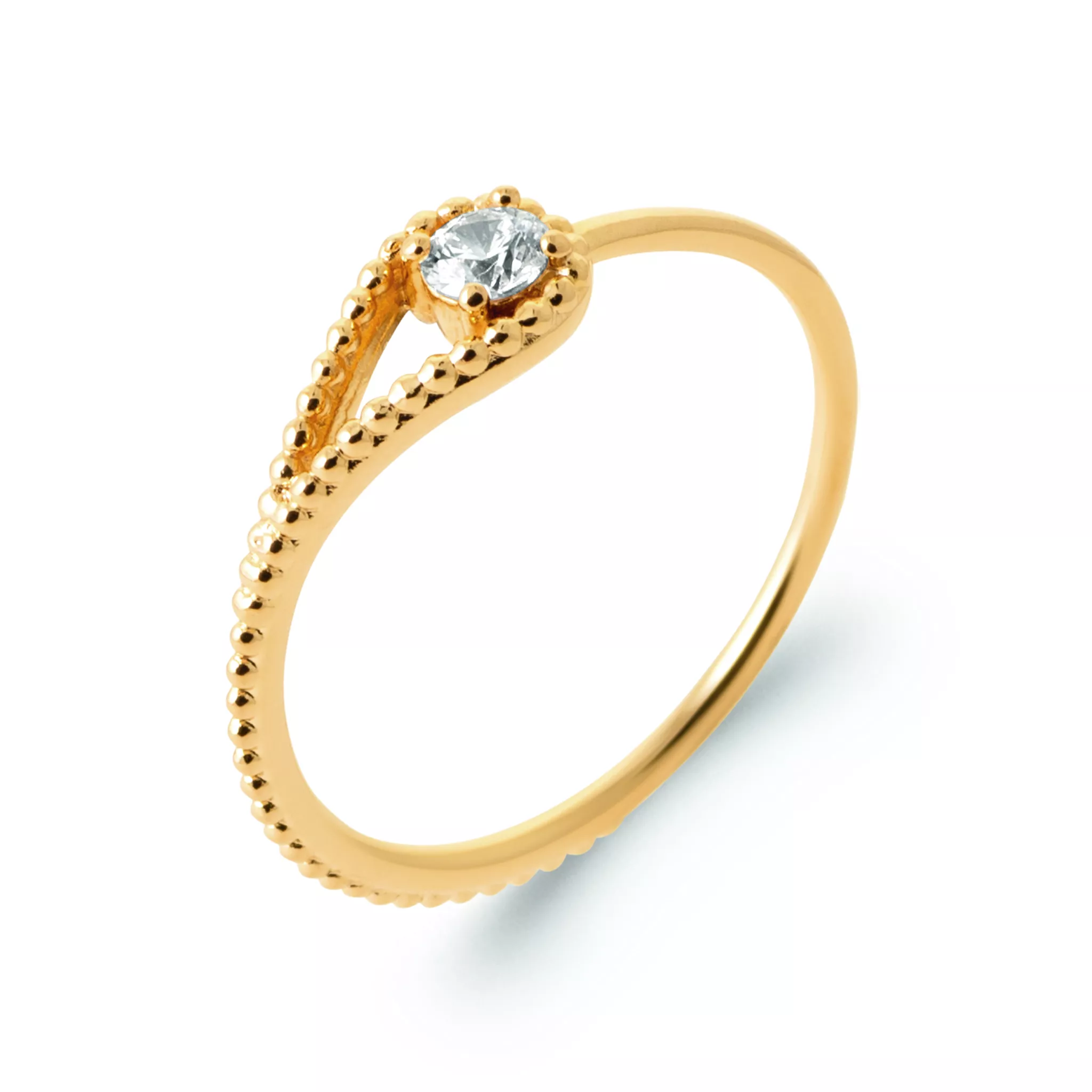 Bague Solitaire Plaqué Or Easthya Zirconium Joaillerie Texturé Minimaliste - Bague en Plaqué or - Bijoux en Vogue