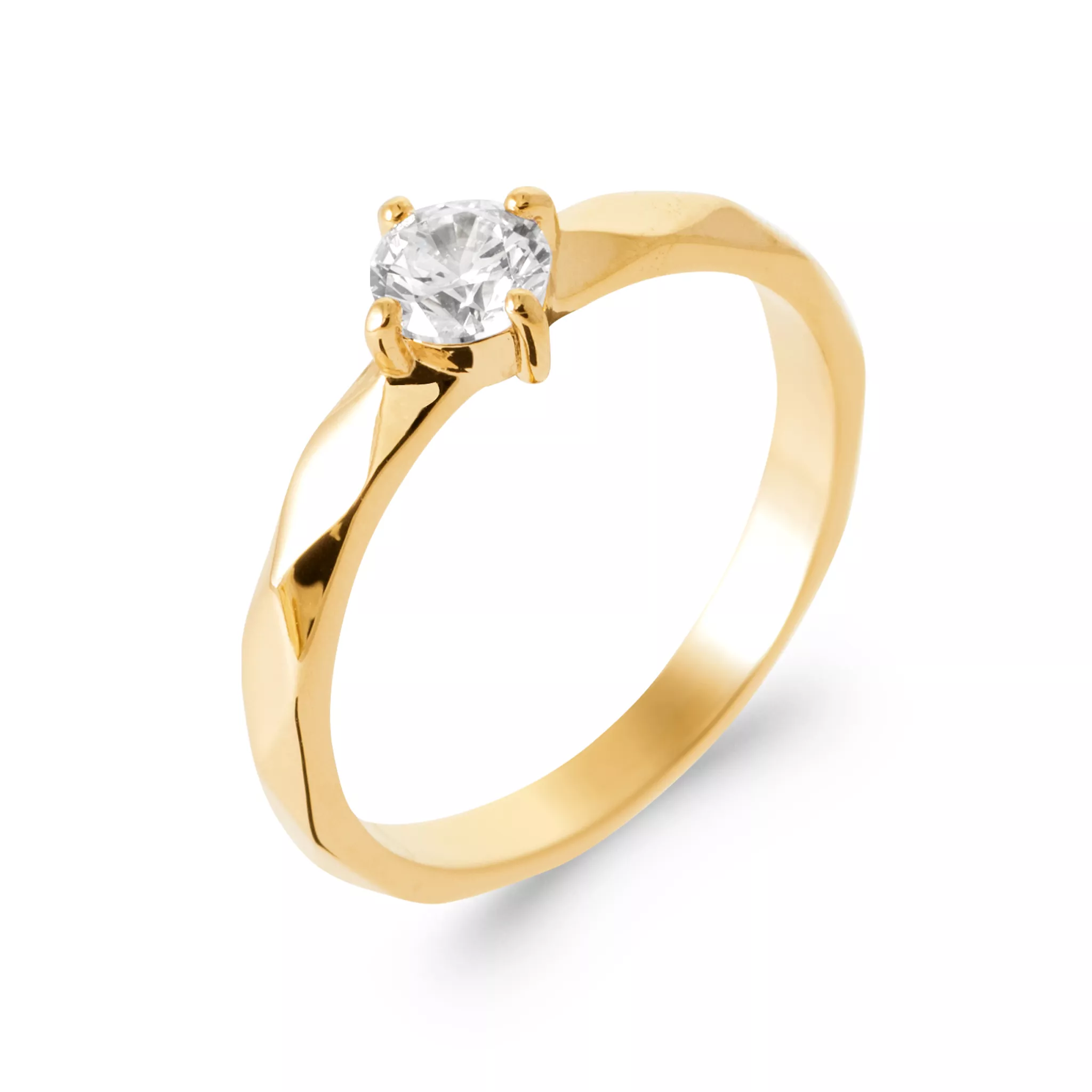 Bague Solitaire Plaqué Or Helliette Zirconium Joaillerie Texturé - Bague en Plaqué or - Bijoux en Vogue