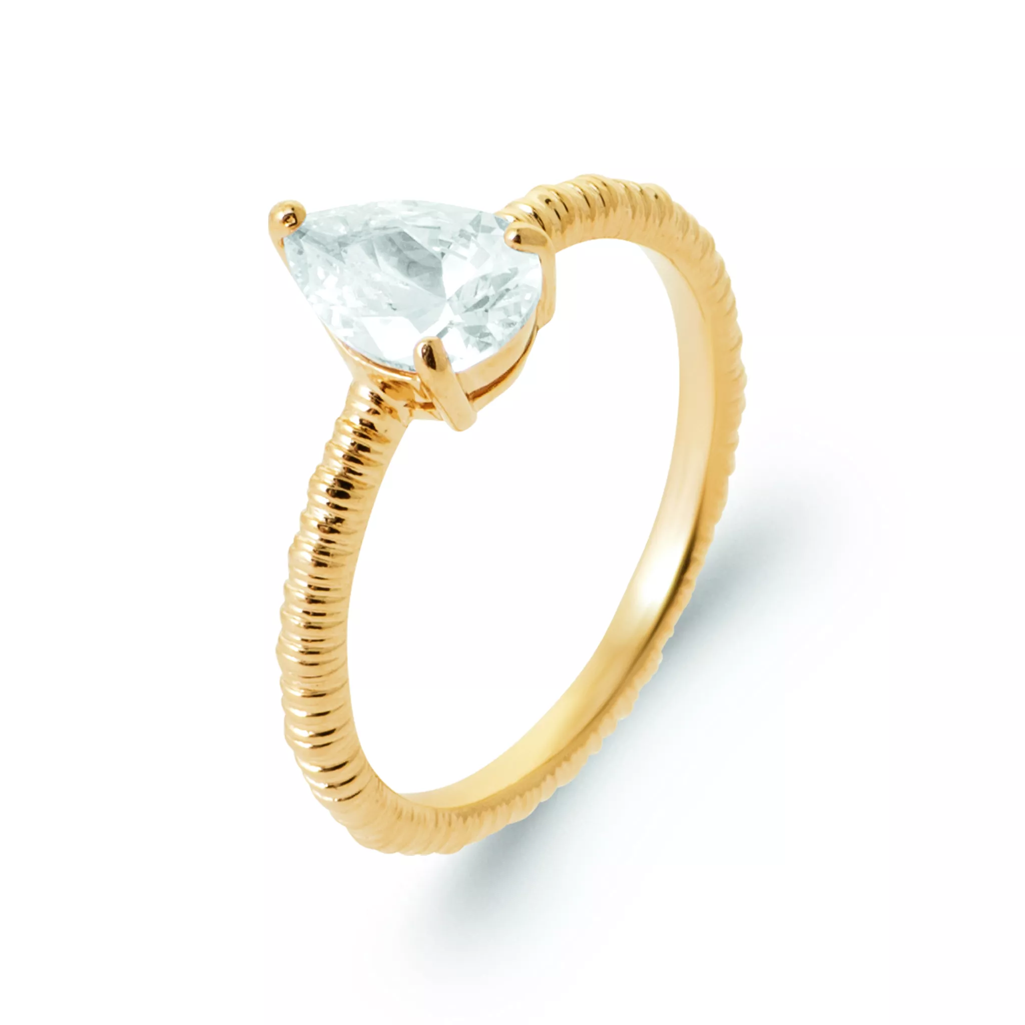 Bague Solitaire Plaqué Or Hissia Zirconium Joaillerie Texturé - Bague en Plaqué or - Bijoux en Vogue