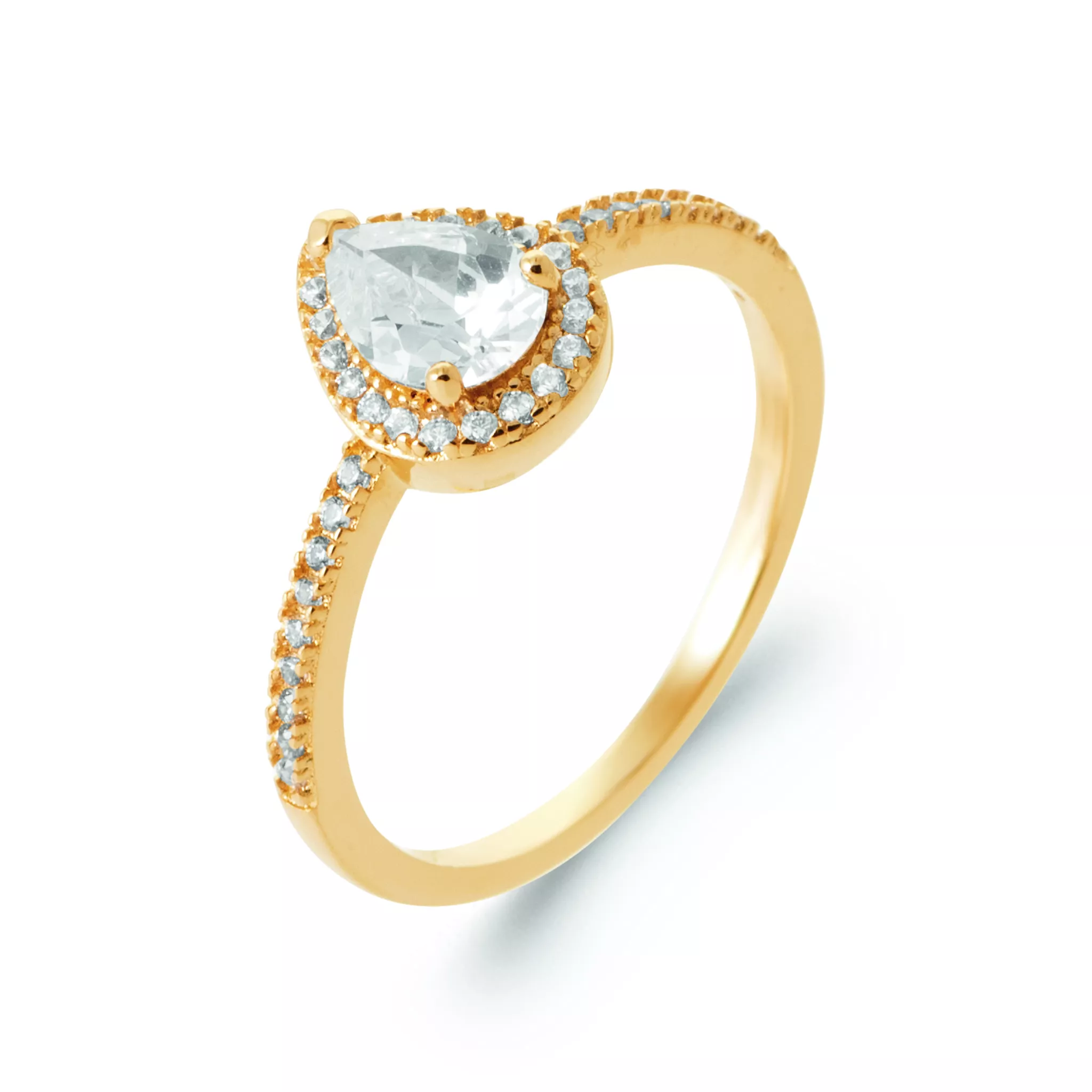 Bague Solitaire Plaqué Or Ounlouia Zirconium Joaillerie Entourage - Bague en Plaqué or - Bijoux en Vogue