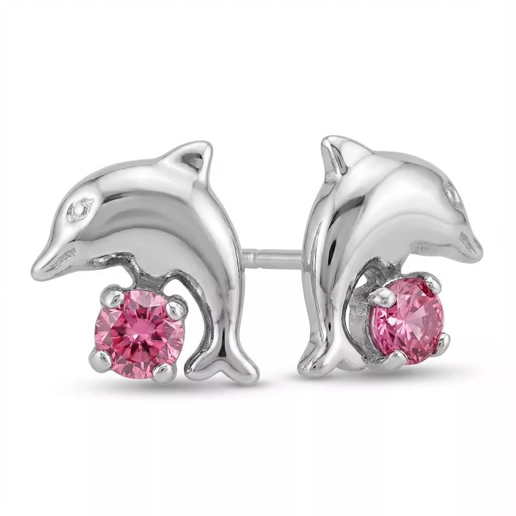 Boucles d'oreilles Clous Gelase Fille Argent Cristal Figuratif Couleurs - Boucles d'oreilles en Argent 925 - Bijoux en Vogue