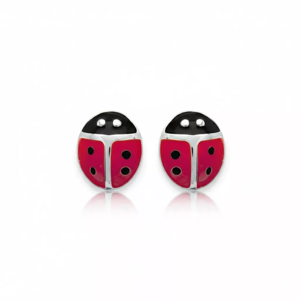 Boucles d'oreilles Clous Waydiarathna Fille Argent Coccinelle - Boucles d'oreilles en Argent 925 - Bijoux en Vogue