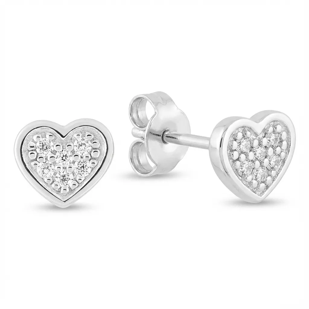 Boucles d'oreilles Clous Argent Hysmenie Zirconium Coeur - Boucles d'oreilles en Argent 925 - Bijoux en Vogue