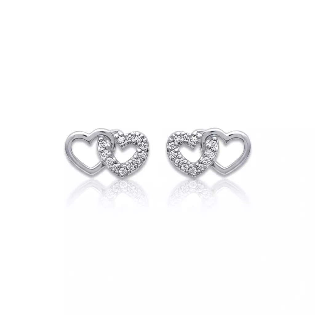 Boucles d'oreilles Clous Argent Carolina Zirconium Coeurs - Boucles d'oreilles en Argent 925 - Bijoux en Vogue