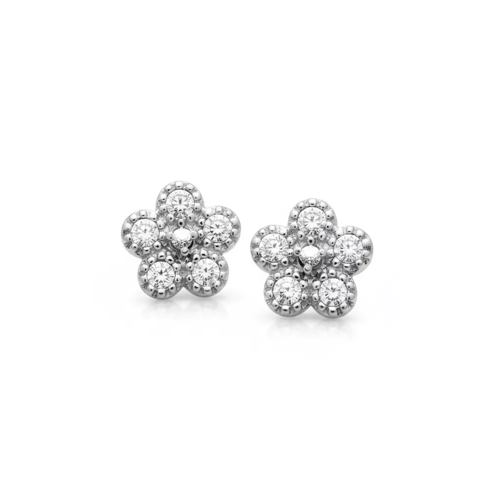 Boucles d'oreilles Clous Argent Irisia Zirconium Végétal - Boucles d'oreilles en Argent 925 - Bijoux en Vogue