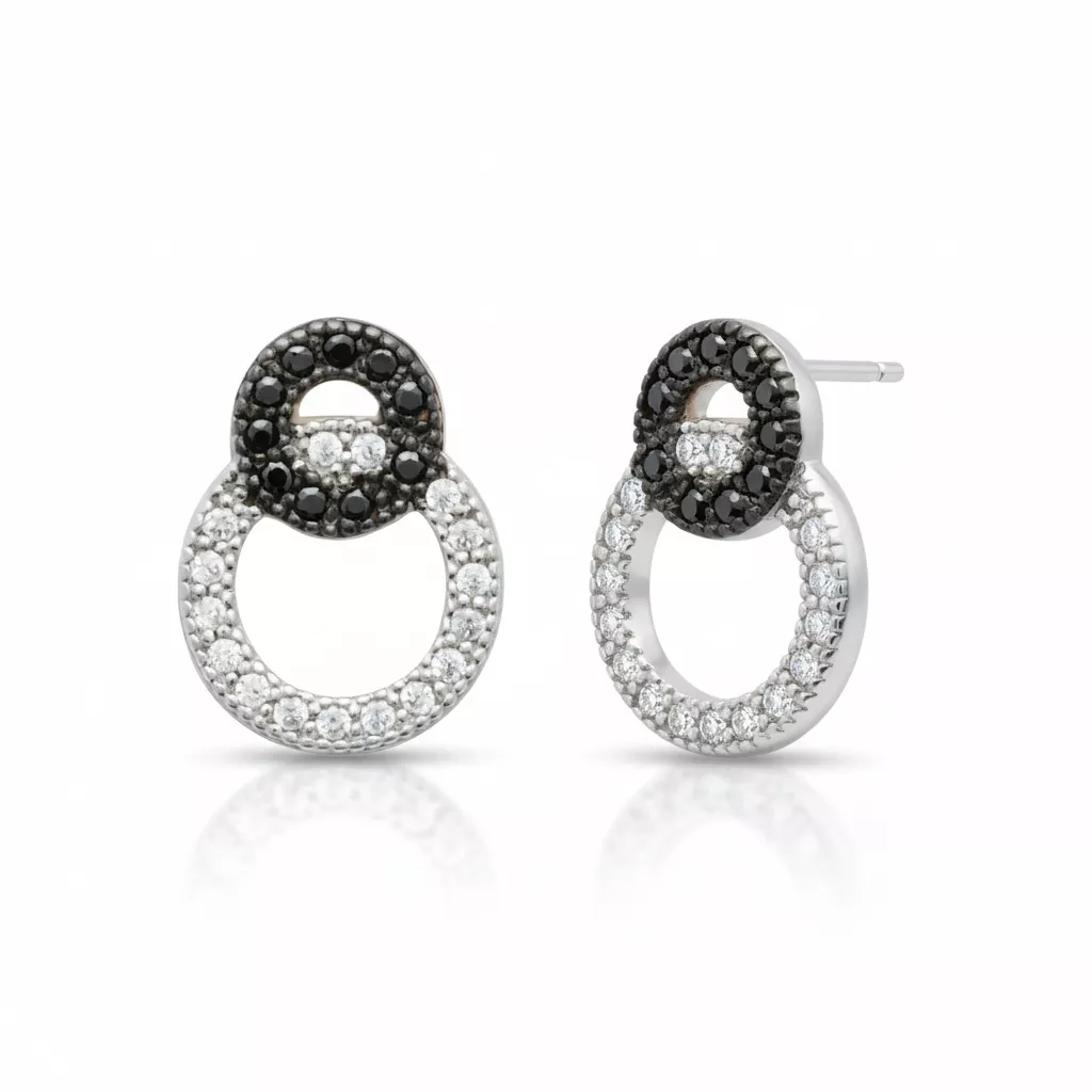 Boucles d'oreilles Clous Argent Rhodié Zirconium Multi anneaux Couleurs