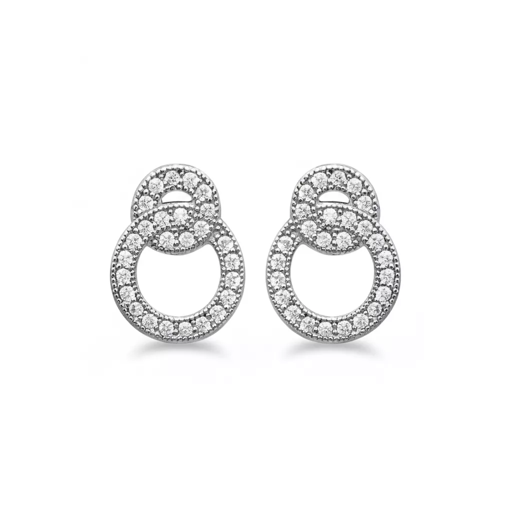 Boucles d'oreilles Clous Argent Rolline Zirconium Multi anneaux Géométrie - Boucles d'oreilles