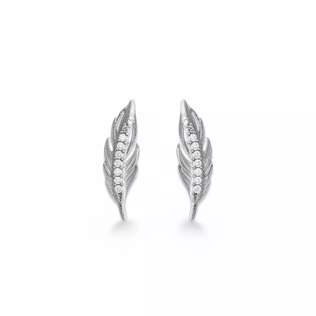 Boucles d'oreilles Clous Argent Goeba Zirconium Plume - Boucles d'oreilles en Argent 925 - Bijoux en Vogue