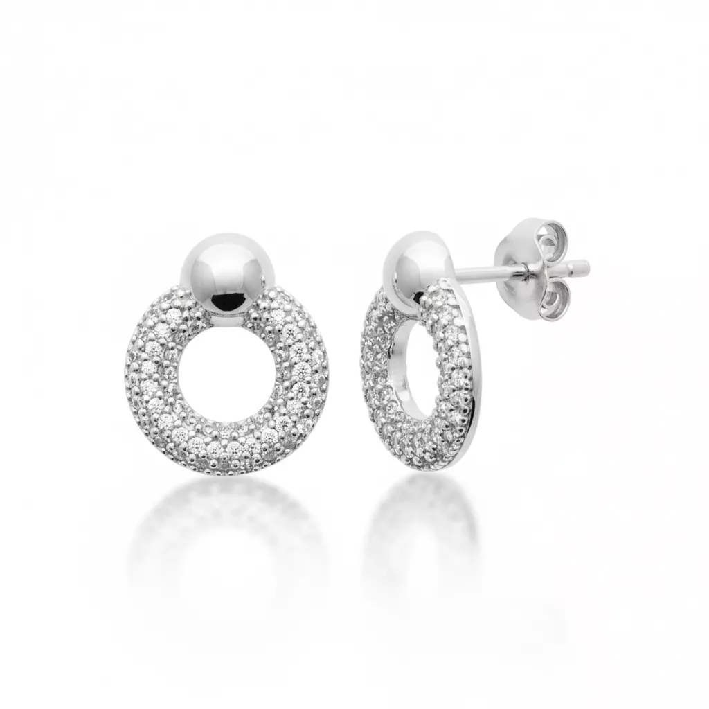 Boucles d'oreilles Clous Argent Ollivie Zirconium Géométrie - Boucles d'oreilles en Argent 925 - Bijoux en Vogue