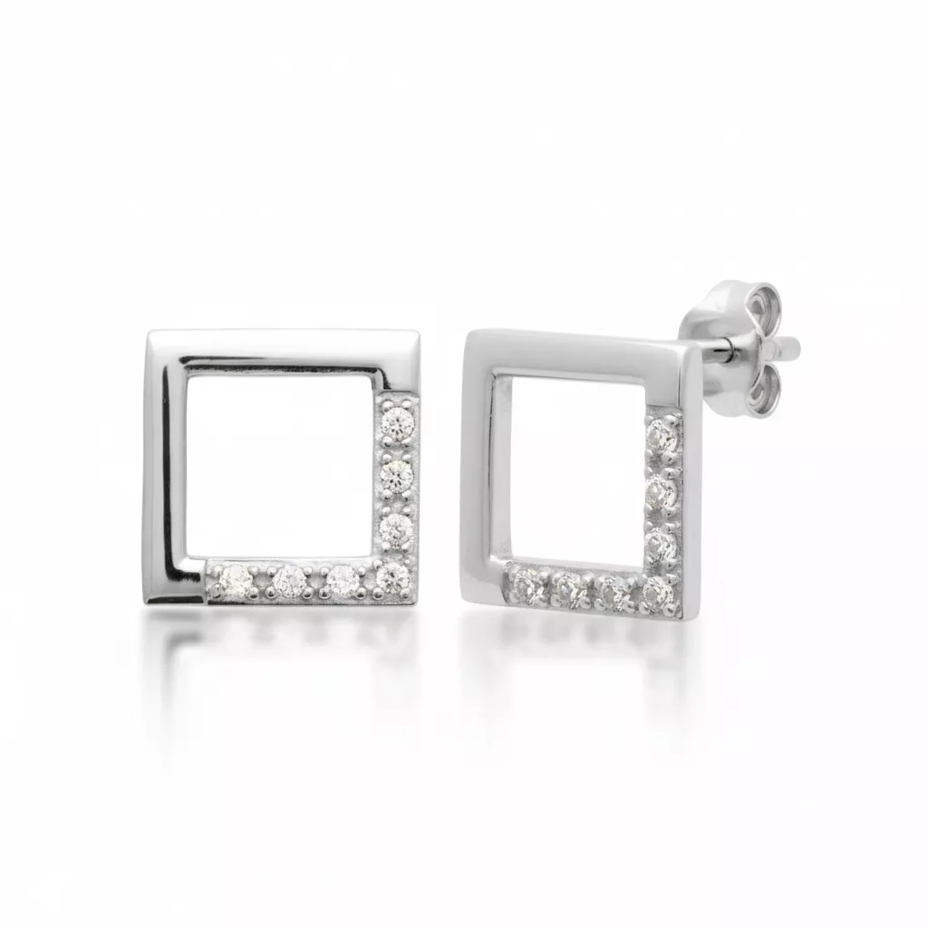 Boucles d'oreilles Clous Argent Colonie Zirconium Géométrie - Boucles d'oreilles en Argent 925 - Bijoux en Vogue