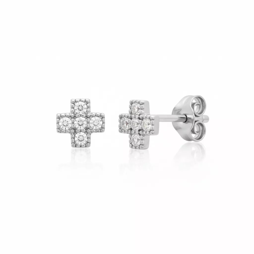 Boucles d'oreilles Clous Argent Safie Zirconium Religieux - Boucles d'oreilles en Argent 925 - Bijoux en Vogue