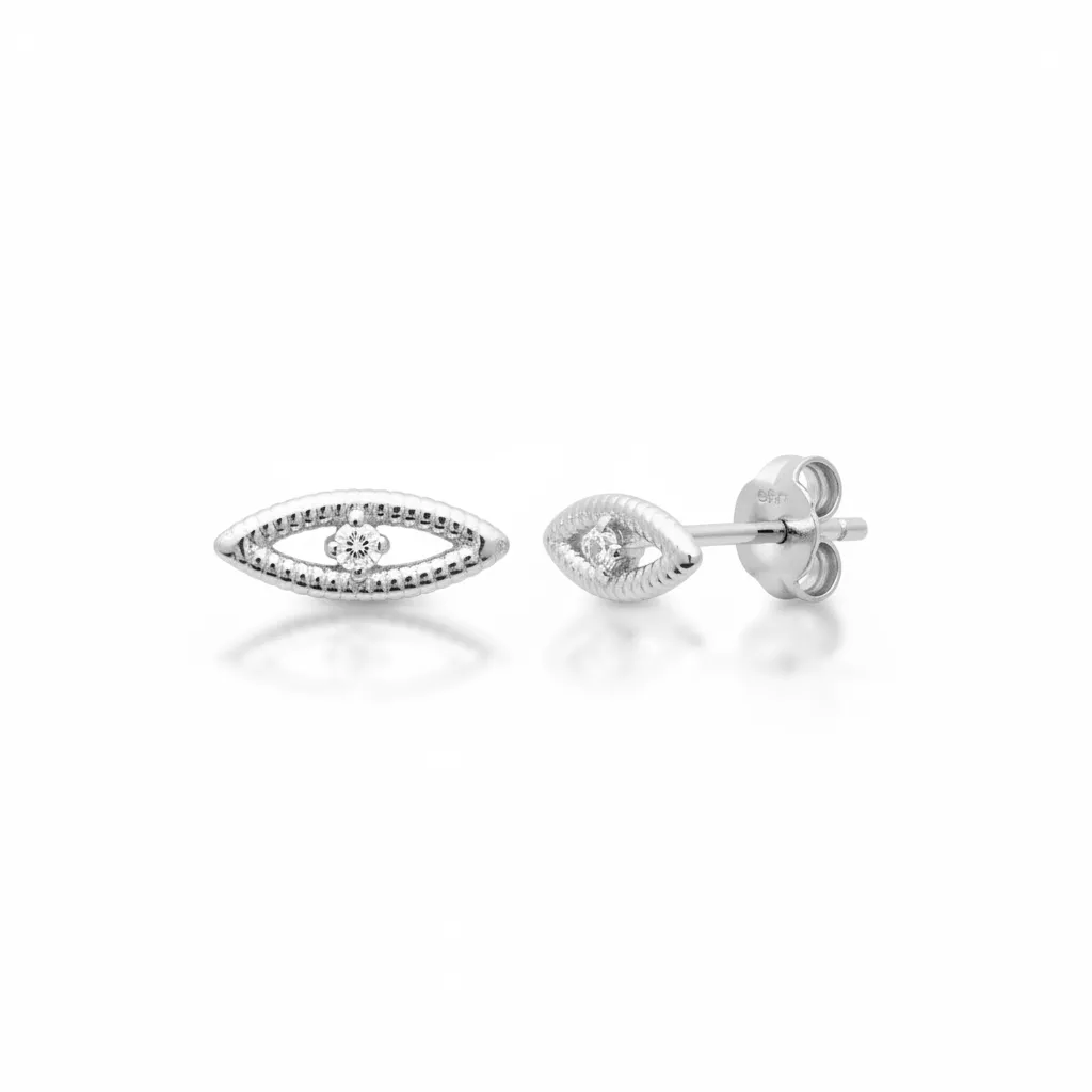 Boucles d'oreilles Clous Argent Asnakech Zirconium Mauvais Oeil - Boucles d'oreilles en Argent 925 - Bijoux en Vogue