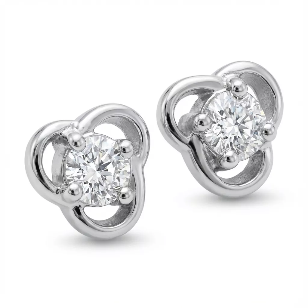 Boucles d'oreilles Clous Argent Saba Zirconium Figuratif Végétal Joaillerie - Boucles d'oreilles en Argent 925