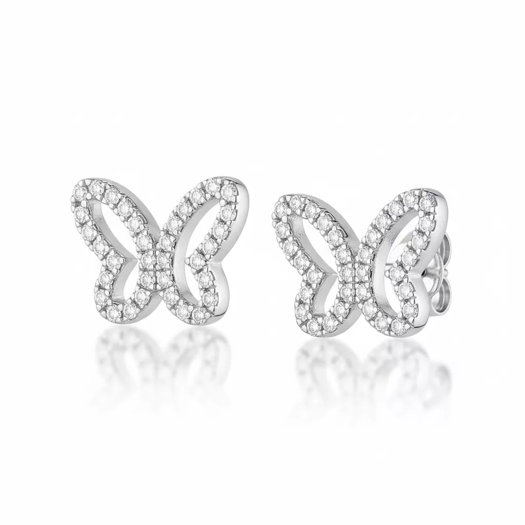 Boucles d'oreilles Clous Argent Nemira Zirconium Papillon - Boucles d'oreilles en Argent 925 - Bijoux en Vogue
