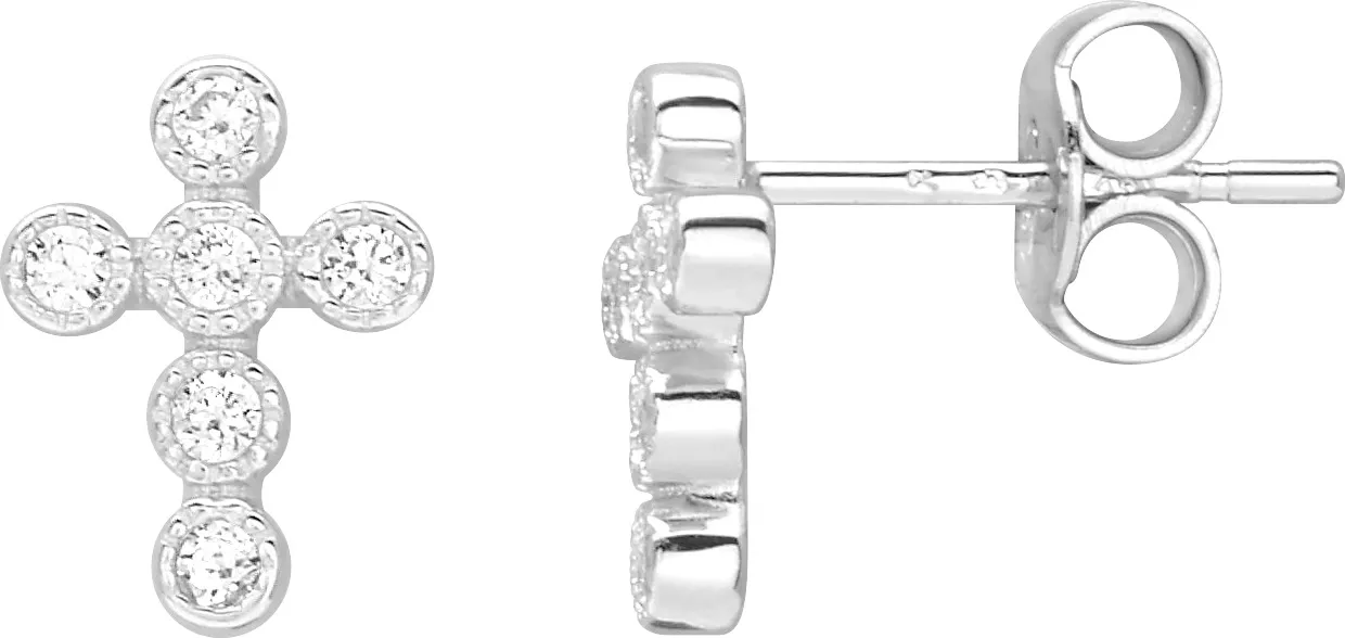 Boucles d'oreilles Clous Argent Zirconium Croix Chrétienne - Boucles d'oreilles en Argent 925 - Bijoux en Vogue