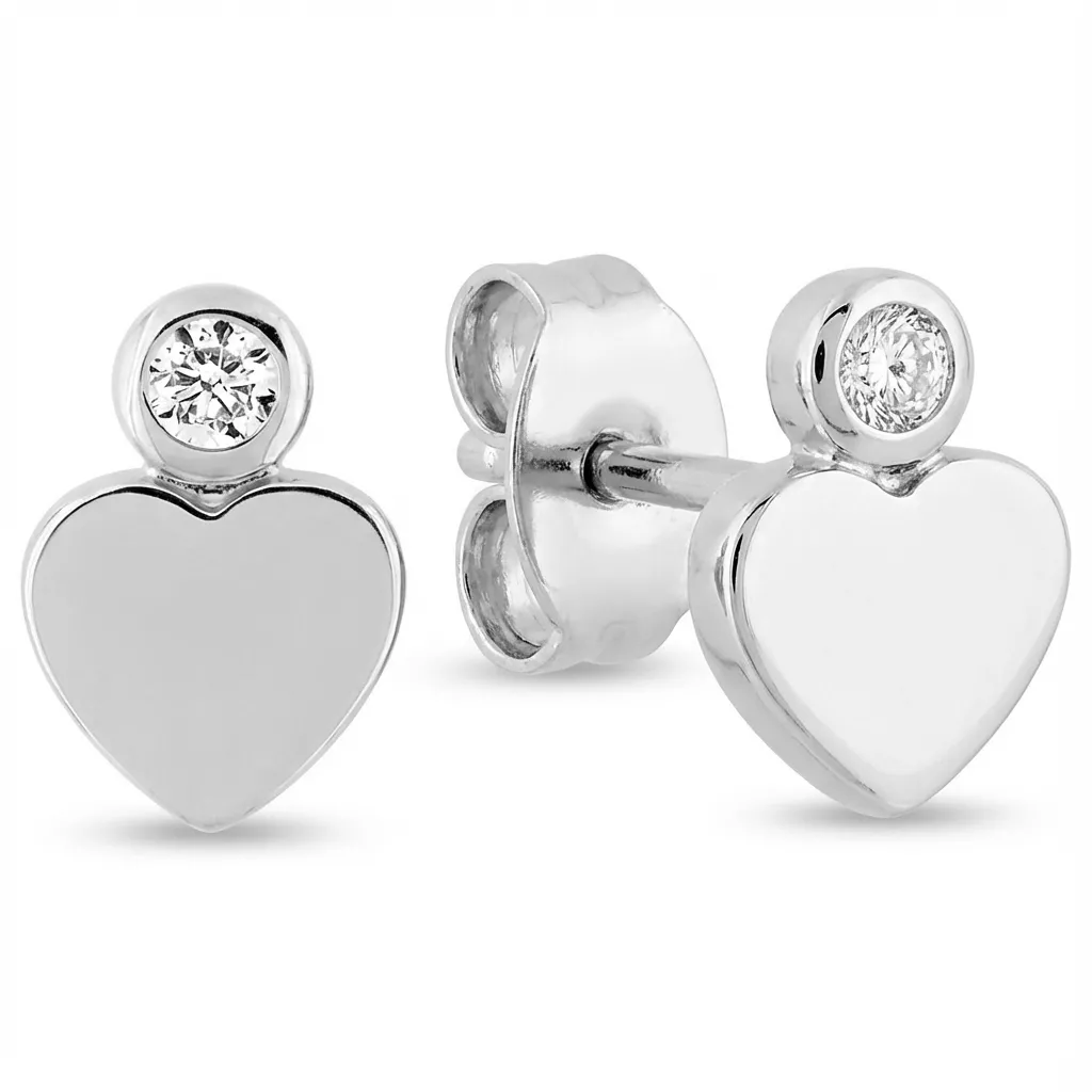 Boucles d'oreilles Clous Argent Satenique Zirconium Coeur - Boucles d'oreilles en Argent 925 - Bijoux en Vogue