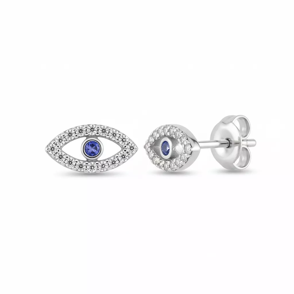 Boucles d'oreilles Clous Argent Clare Zirconium Bleu Mauvais Oeil - Boucles d'oreilles en Argent 925 - Bijoux en Vogue
