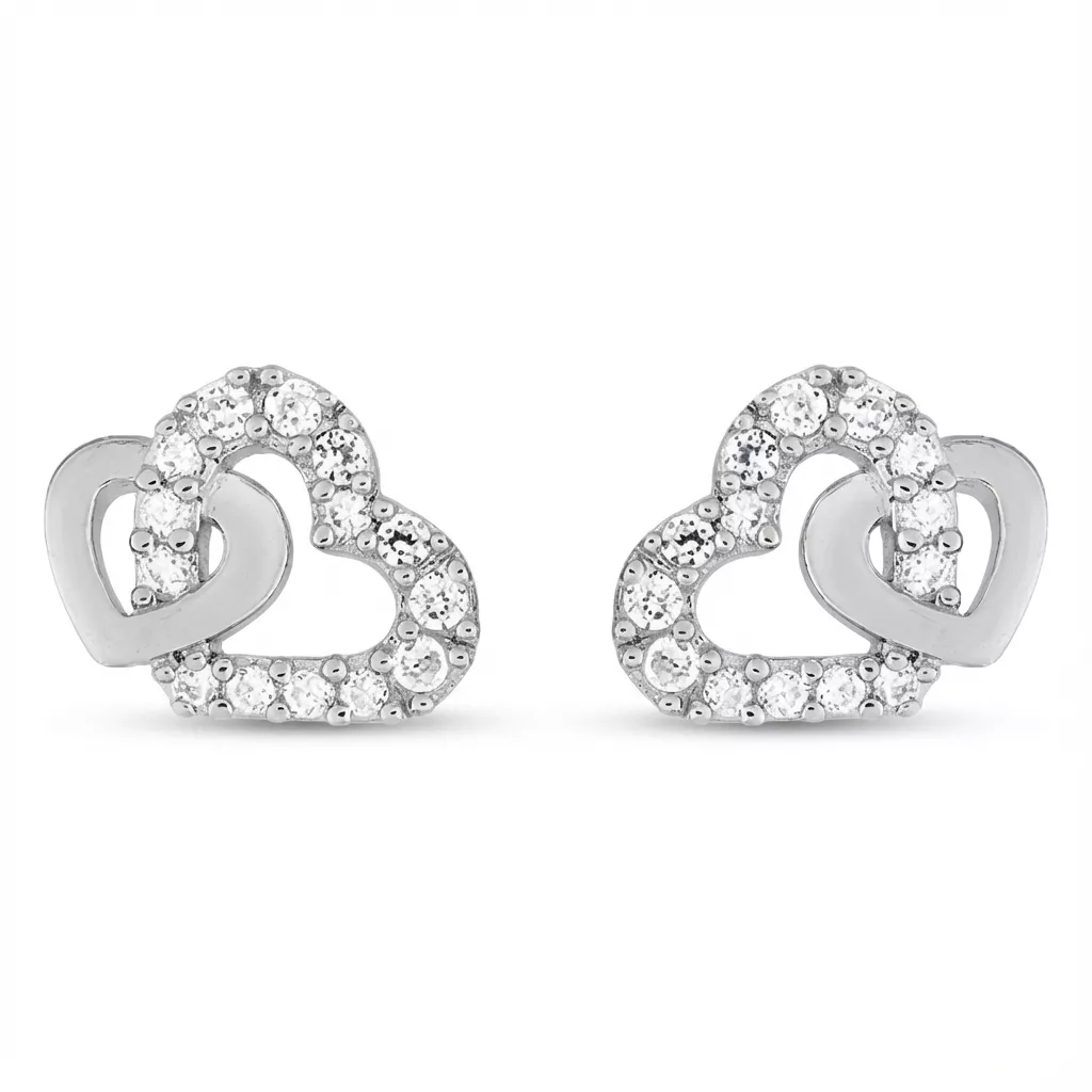 Boucles d'oreilles Clous Argent Richenelle Zirconium Coeur - Boucles d'oreilles en Argent 925 - Bijoux en Vogue