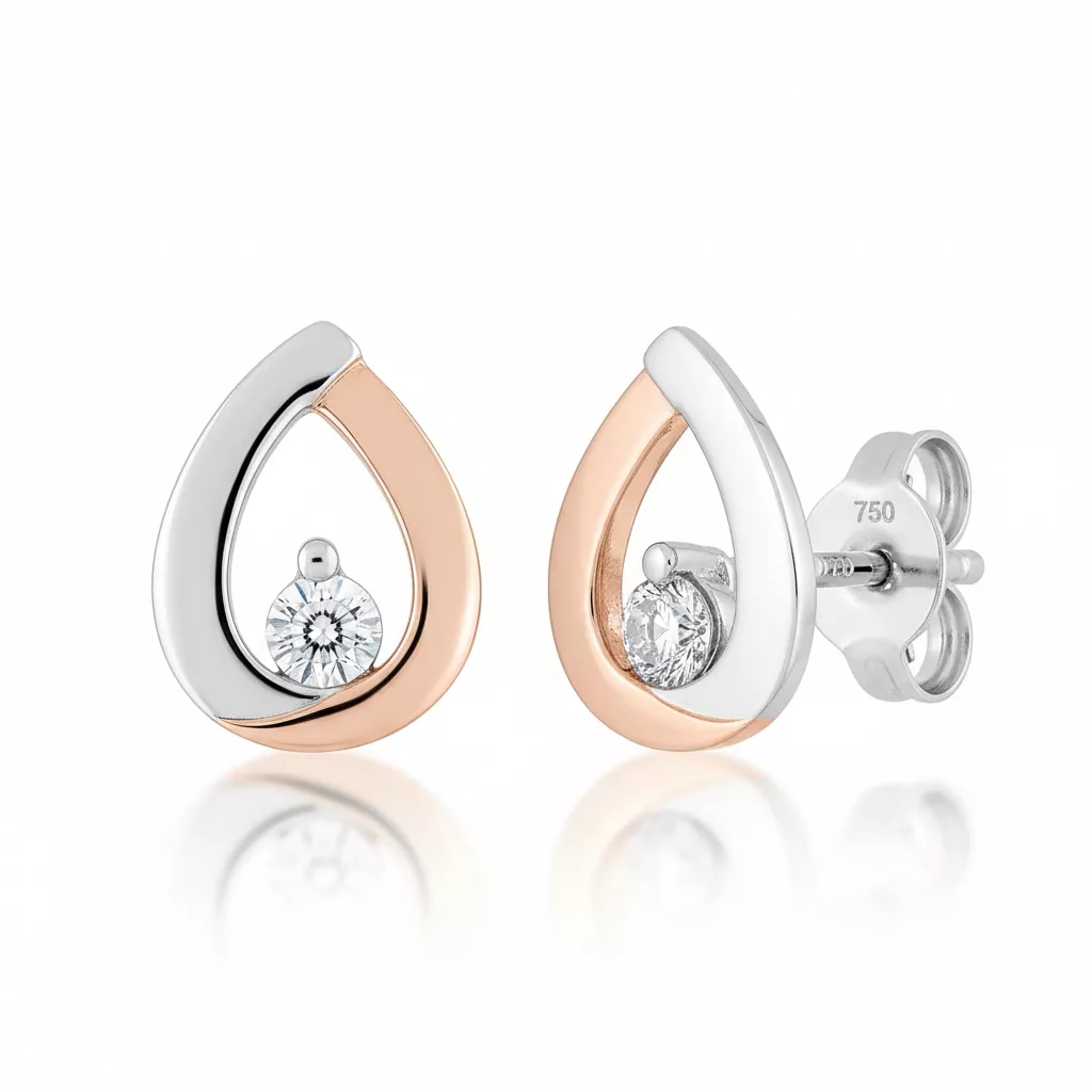 Boucles d'oreilles Clous Or Blanc et Rose Diamant GH P2 - Boucles d'oreilles en Or 375 9k