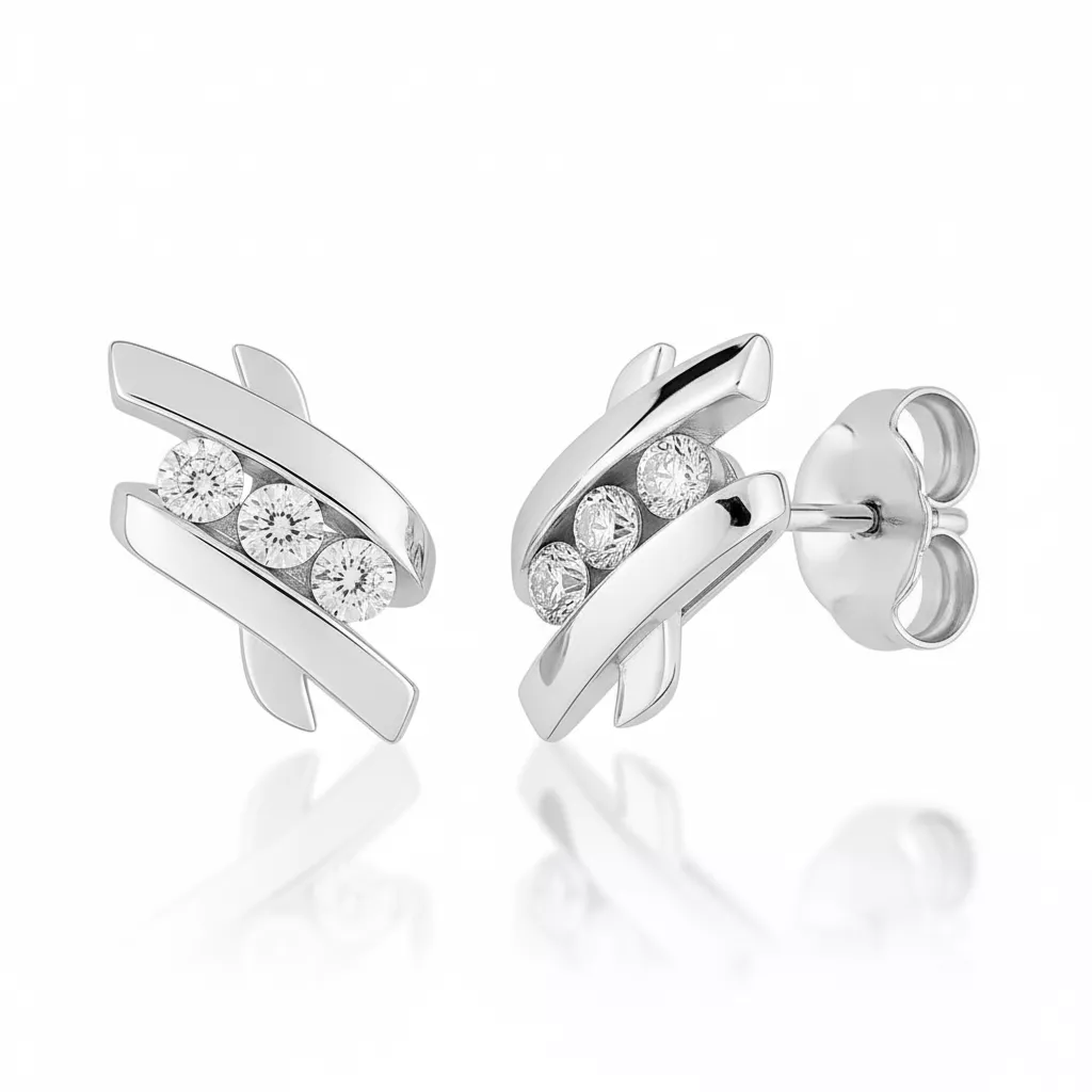 Boucles d'oreilles Clous Or Blanc Diamant - Boucles d'oreilles - en Or 375 - 9K - Bijoux en Vogue