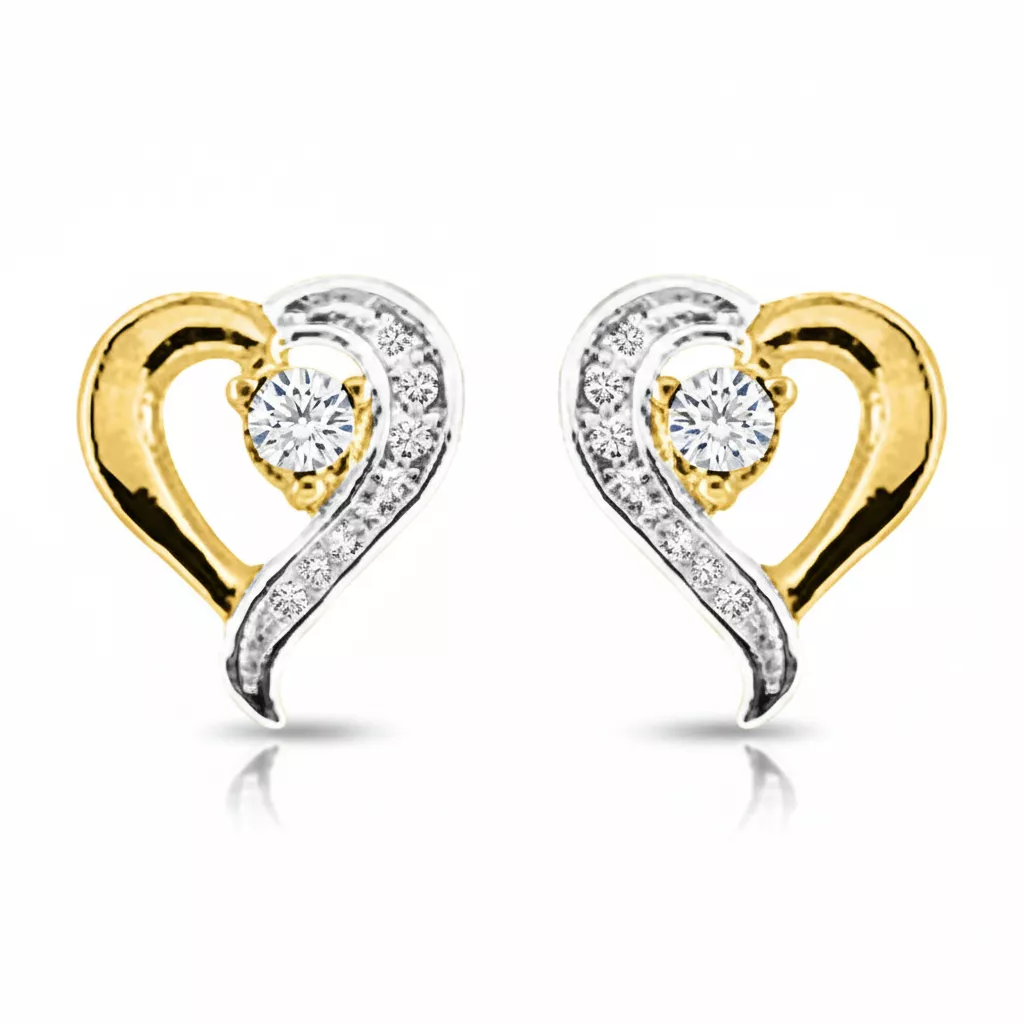 Boucles d'oreilles Clous Or Blanc et Jaune Diamant Coeur - Boucles d'oreilles en Or 375 9k - Bijoux en Vogue
