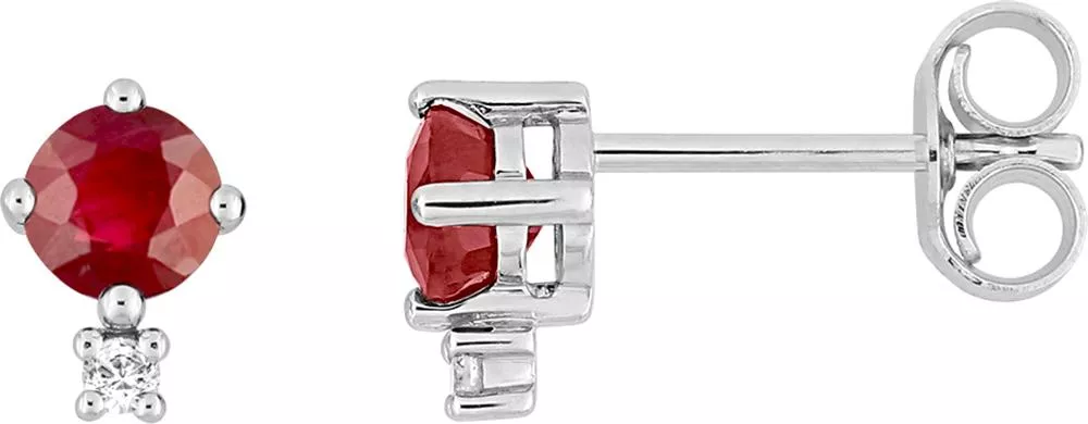 Boucles d'oreilles Clous Or Blanc Marriane Diamant Rubis - Boucles d'oreilles en Or 375 9k - Bijoux en Vogue