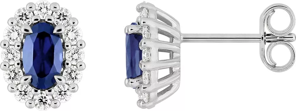 Boucles d'oreilles Clous Or Blanc Botra Diamant Saphir - Boucles d'oreilles en Or 375 9k - Bijoux en Vogue