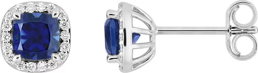 Boucles d'oreilles Clous Or Blanc Juslaine Diamant Saphir - Boucles d'oreilles en Or 375 9k - Bijoux en Vogue