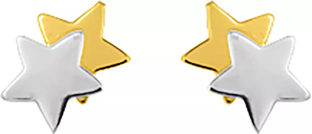 Boucles d'oreilles Clous Or Blanc et Jaune Lousine Étoile - Boucles d'oreilles en Or 375 9k - Bijoux en Vogue