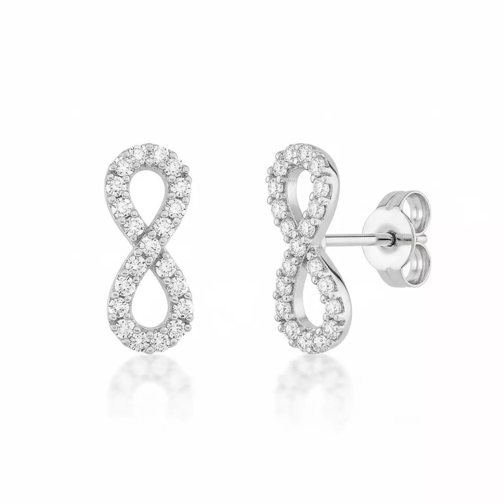 Boucles d'oreilles Clous Or Blanc Sokna Zirconium Infini - Boucles d'oreilles en Or 375 9k - Bijoux en Vogue