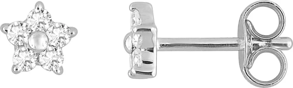 Boucles d'oreilles Clous Or Blanc Bijie Zirconium Étoile - Boucles d'oreilles en Or 375 9k - Bijoux en Vogue