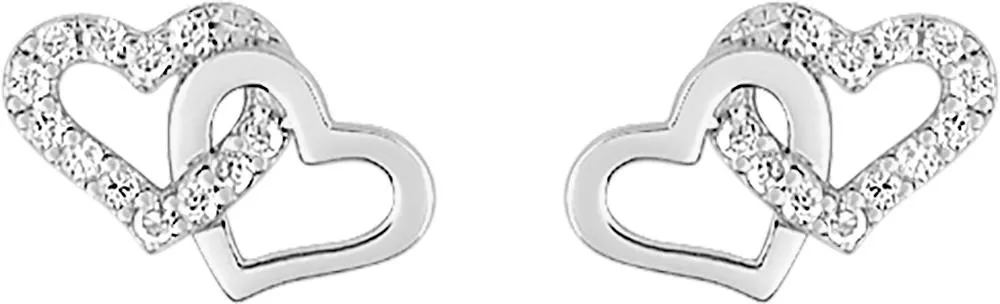 Boucles d'oreilles Clous Or Blanc Yauline Zirconium Coeur - Boucles d'oreilles en Or 375 9k - Bijoux en Vogue