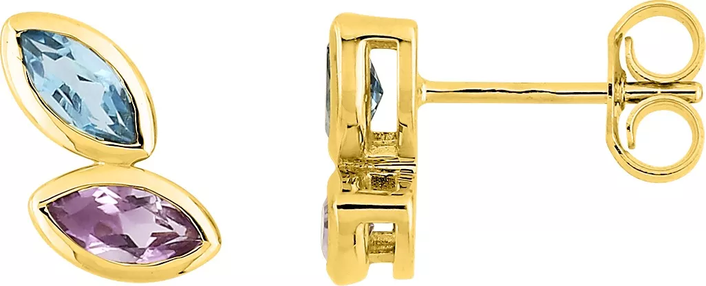 Boucles d'oreilles Clous Or Margarette bleu Améthyste - Boucles d'oreilles en Or 375 9k - Bijoux en Vogue