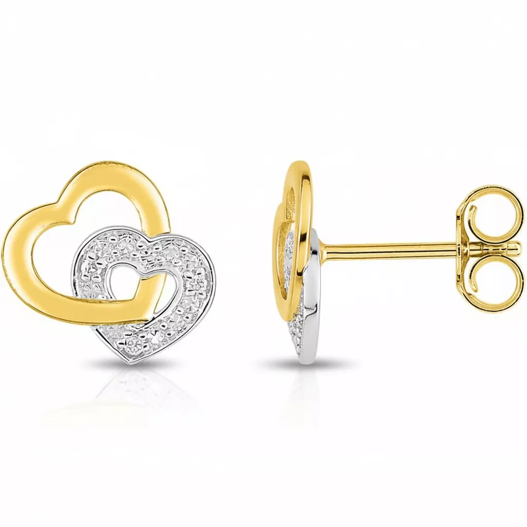 Boucles d'oreilles Clous Or Diamant Stapha Coeur - Boucles d'oreilles en Or 375 9k - Bijoux en Vogue