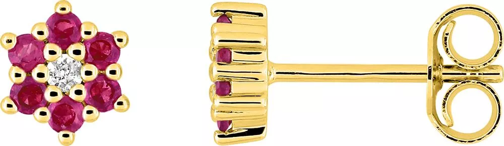 Boucles d'oreilles Clous Or Katyana Diamant Rubis - Boucles d'oreilles en Or 375 9k - Bijoux en Vogue