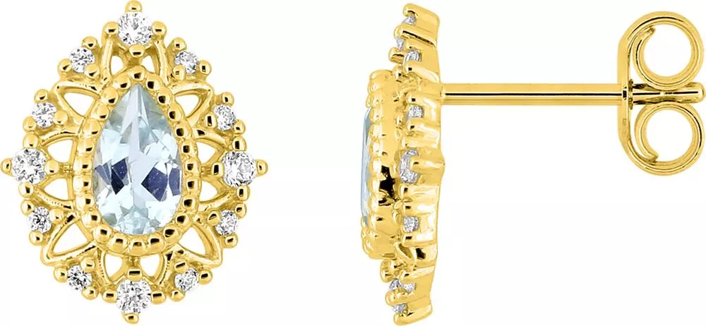 Boucles d'oreilles Clous Or Guimba bleu Diamant Topaze - Boucles d'oreilles en Or 375 9k - Bijoux en Vogue
