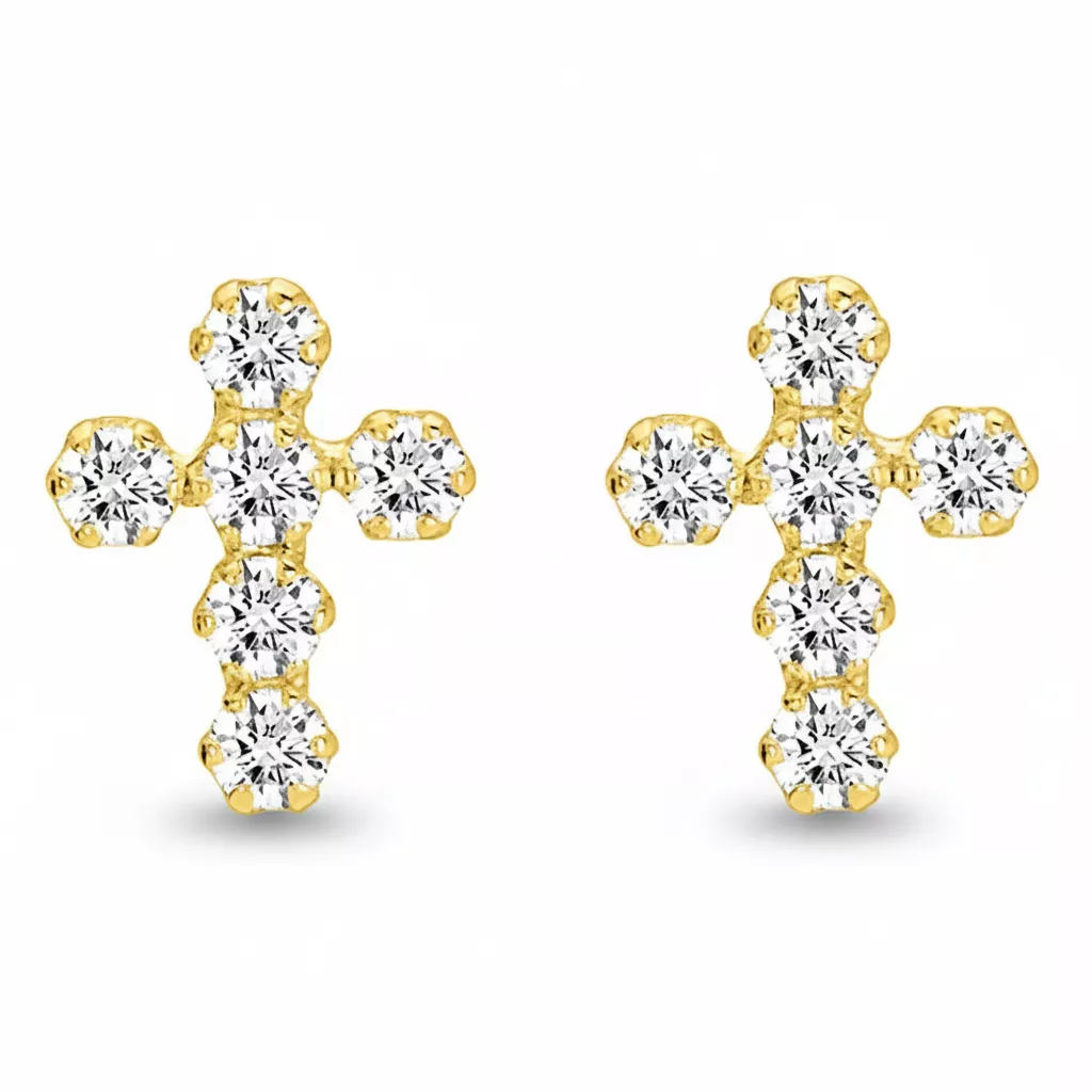 Boucles d'oreilles Clous Or Zirconium Croix Chrétienne - Boucles d'oreilles en Or 375 9k - Bijoux en Vogue