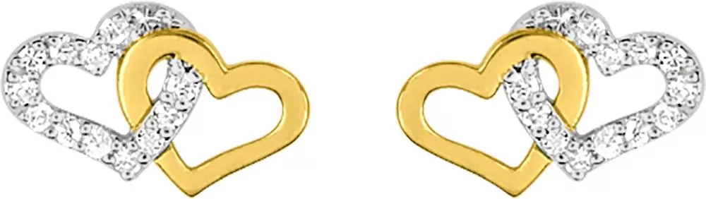 Boucles d'oreilles Clous Or Dechelette Zirconium Coeur - Boucles d'oreilles en Or 375 9k - Bijoux en Vogue