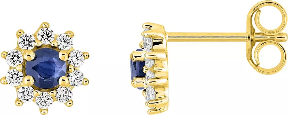 Boucles d'oreilles Clous Or Maramata Zirconium Saphir - Boucles d'oreilles en Or 375 9k