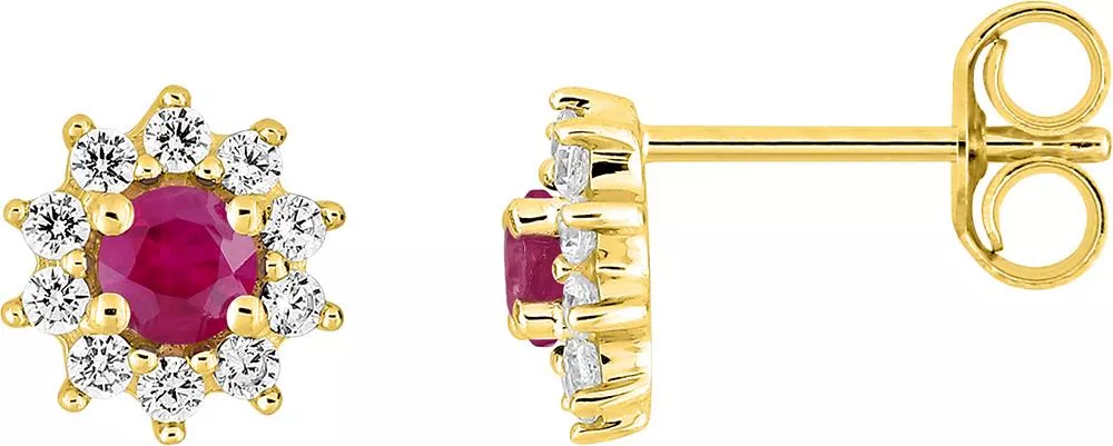 Boucles d'oreilles Clous Or Charaselle Zirconium Rubis - Boucles d'oreilles en Or 375 9k