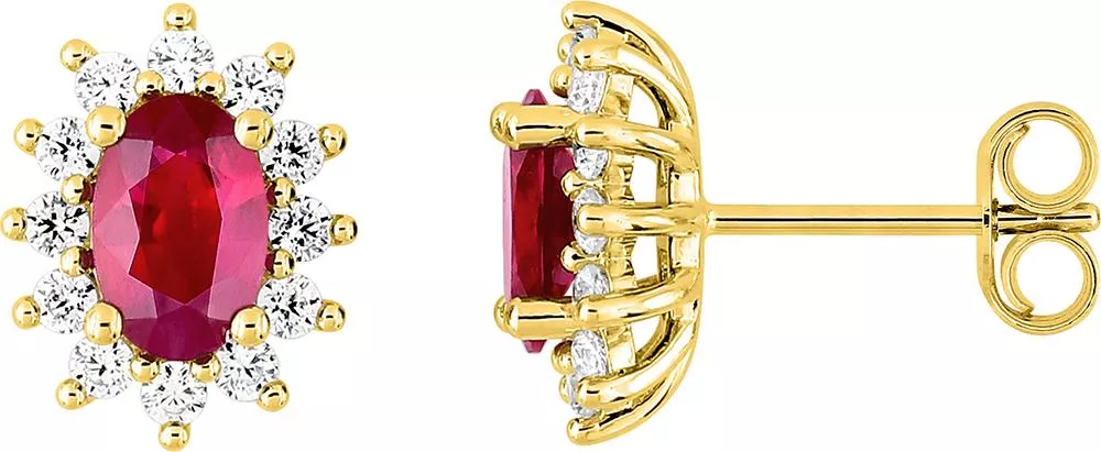Boucles d'oreilles Clous Or Tessilia Zirconium Rubis - Boucles d'oreilles en Or 375 9k
