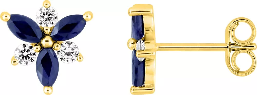 Boucles d'oreilles Clous Or Mohacine Zirconium Saphir - Boucles d'oreilles en Or 375 9k