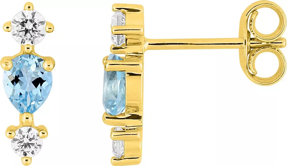 Boucles d'oreilles Clous Or Andriantsihoarana bleu Zirconium Topaze - Boucles d'oreilles en Or 375