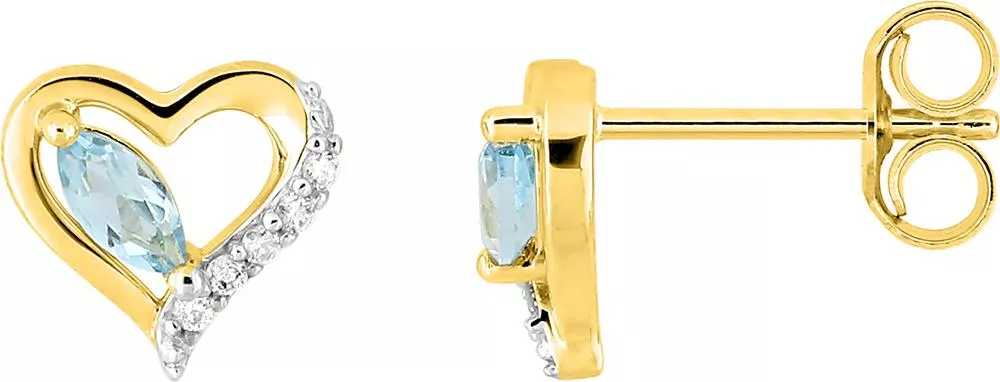 Boucles d'oreilles Clous Or Drifta bleu Zirconium Topaze - Boucles d'oreilles en Or 375 9k