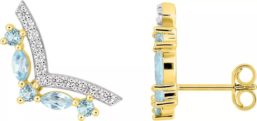 Boucles d'oreilles Clous Or Orphise bleu Zirconium Topaze - Boucles d'oreilles en Or 375 9k